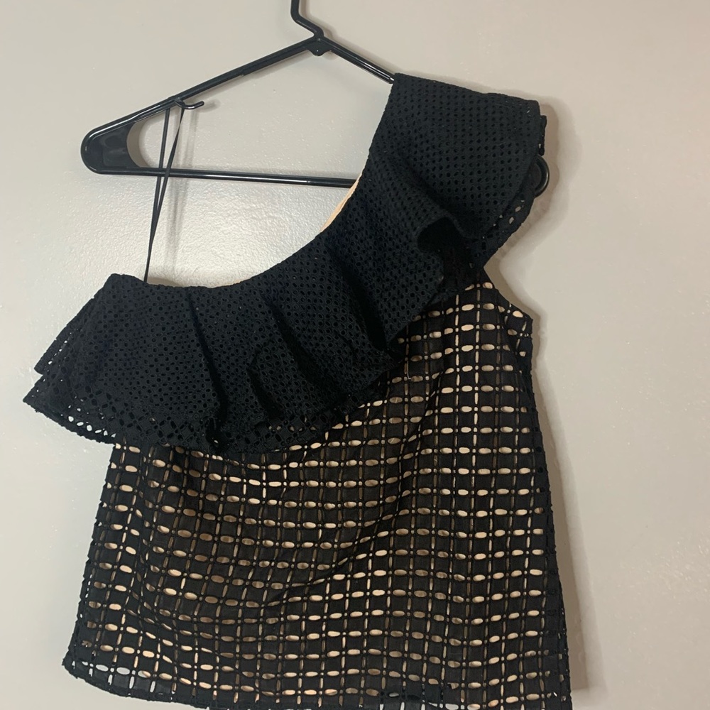 J.Crew Lace Ruffle One Sleeve Top - Picture 2 of 7